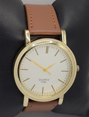 Mens Classic Dress Gold Tone Case Textured Dial Brown Leather Strap Watch L7