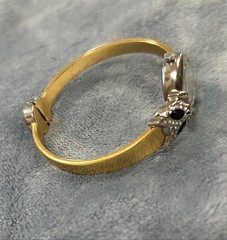 Avon Cat Watch Women Silver Gold Tone Hinged Cuff New Battery 6/8” Case~see Pics