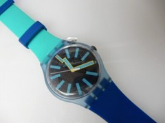 FLASHWHEEL! New Gents BLUE & GREEN Swatch with Silicone Strap! NIB-RARE!