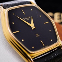 Celine Square Gold Black Quartz Wristwatch Japan Vintage Rare 078416