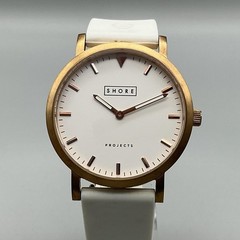 Shore Projects Holkham Mens Watch 39mm White Dial White Silicone Rose Gold