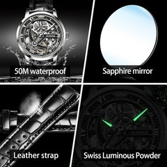Automatic Mechanical Watch Waterproof Skeleton Luxury Dial Men Men’s Strap