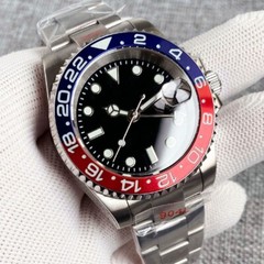 20ATM Black Light Blue Ceramics 24-Hours GMT Bezel Sapphire Diver Men NH34 Watch