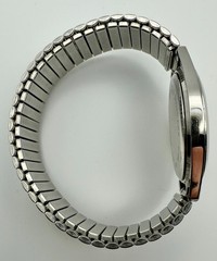 Vtg. HELBROS Blue Dial Two-Tone Stretch Band, 36mm Quartz Watch; Runs!