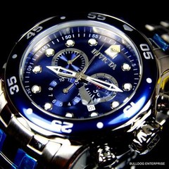 Invicta Pro Diver Scuba Blue Silver Tone Steel Band Chronograph 48mm Watch New