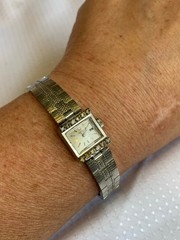 Hilton Windup Wristwatch 17 Jewels Baton Indices Clear Stones Fold Over *RUNS*