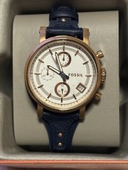 Fossil ES3838 Women’s Navy Leather 38mm Chronograph Watch
