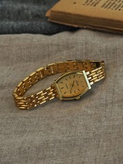 1Pc New French Retro Gold Small Dial Ladies Watch, Fashionable and Simple