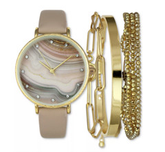 NEW INC I.N.C INTERNATIONAL WOMEN’S GOLD-TONE CRYSTAL WATCH BRACELETS SET 36 MM