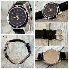 Celine Men’s Navy Watch Round Battery Replaced Genuine Cleaned Used