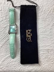 Bürgi Womens Green Croc-Embossed Watch With Crystal Accents & Black Velvet Pouch