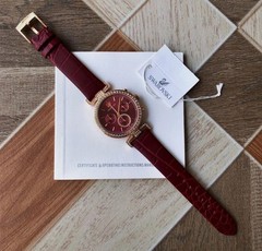 Swarovski 5416701 Era Journey Crystal Rose Gold Dial Red Leather Strap Watch NWT