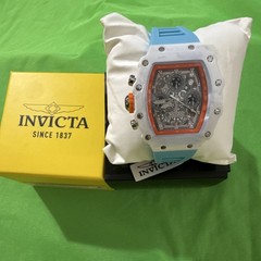 Invicta Racing Quartz Chronograph 50m Tonneau Watch White/Gray Blue Strap Box