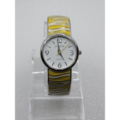 Studio Time Yellow Wave White Tiger Stripe Enamel Art Bracelet Hinged Cuff Watch