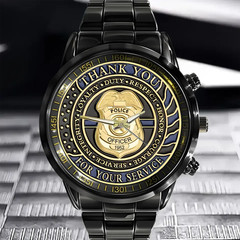 Personalized Police Department Policeman Men Black Stainless Steel Watch Gift