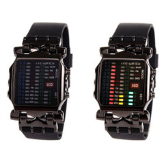 Fashion Cool Creative Funky Watch Black Men Boys PU Rubber Band Colorful LED
