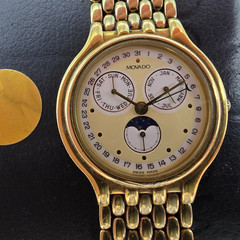 Movado Triple Calendar Moon Phase Watch Men 32mm White Dial Gold Tone NewBattery