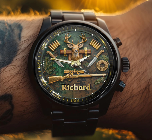 Personalized Ultimate Hunting Legend Black Stainless Steel Watch Custom Gift