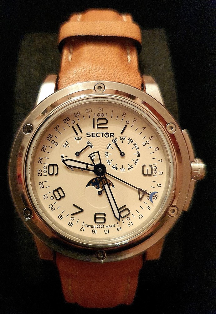 New Sector 850 Moon Phase Steel Leather 100Mt Swiss Made Watch