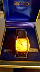 Seiko Men’s Black Crocodile Strap Watch, Dress, or Casual Yellow Buckle, Regular
