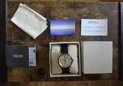 Seiko Presage SSK011 40.8mm Stone Ivory Gray GMT Leather Automatic Men Watch
