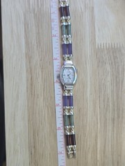 Vtg Main Line Time Sterling Silver 925 Multi Color Jade Bracelet Watch 7.5″ LTO