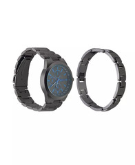 American Exchange Men’s Quartz Shiny Gunmetal Bracelet Analog Watch 43 Set NEW