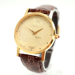 Vintage Armitron Snoopy Peanuts 32mm Watch Gold Tone Brown Leather w New Battery