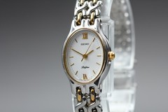 Vintage 1990 SEIKO Belfina 1F21-5A80 Gold Oval Qz Womens Watch New Batt. JAPAN