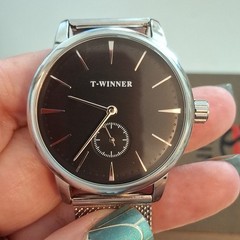 NIB Forsining T-Winner Silvertone Mens Watch.Hand Wind Mechanical ,Mesh Band.