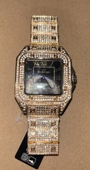 Montres Carlo Men’s Le Bling Luxury Gemmed Gold Metal Bracelet Black Dial Watch