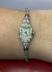 Rare Antique Bulova 14k White Gold Diamond S Link Tennis Vintage Bracelet Watch