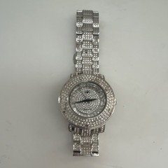 Adee Kaye Silver Diamond Pattern Quartz Luxury Wristwatch Water-Resistant Metal