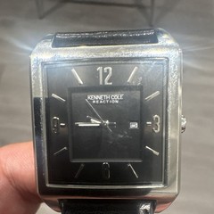 Kenneth Cole Reaction KC1425 Square 39mm Black Dial Quartz Date WR Black Leather