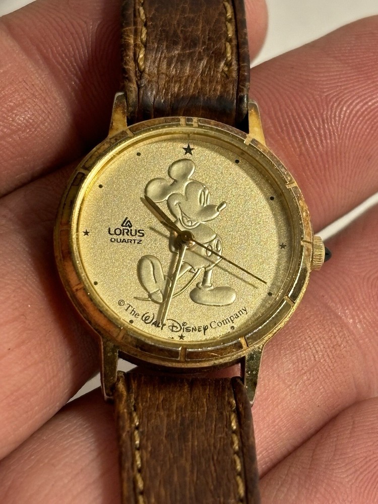 Vintage Gold Coin Mickey Mouse Lorus Watch, Retired Disney Watch Model 90s rare