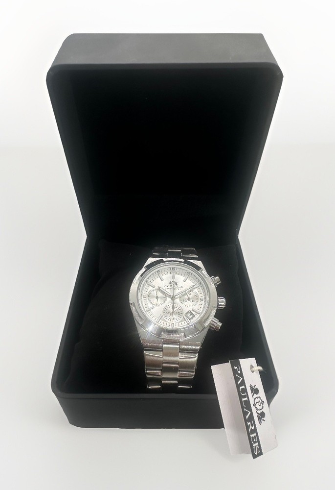 Luxury Classic Men’s Quartz Watch Business 3ATM Paulareis Silver Stopwatch New