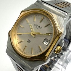 [Working] CELINE Triomphe Macadam Two-tone Date Ladies Quartz QZ Octagon Watch