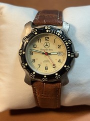 Vintage Mercedes Benz Men Field Watch Beige Dial,37mm,Rotating Beze,Date