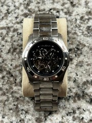 Armitron Automatic Skeleton Watch Stainless Steel Silver Black Dial 20 Jewels