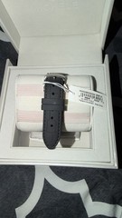 MICHELE Deco Women’s Quartz Date 33mm Silver SS Black Leather Watch Box/Papers
