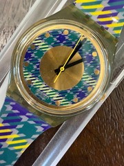 1991 Swatch Tailleur GM109 Tweed Houndstooth Gold Dial 34mm NOS Boxed Running