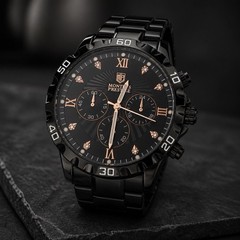 NIB Montres Prestige Lucent Men’s Chronograph Watch – Black & Gold