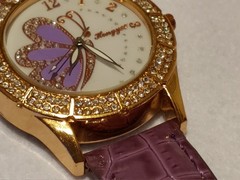Women/Girls – Wristwatch – Butterfly Case – Rhinestones – Faux Leather Band
