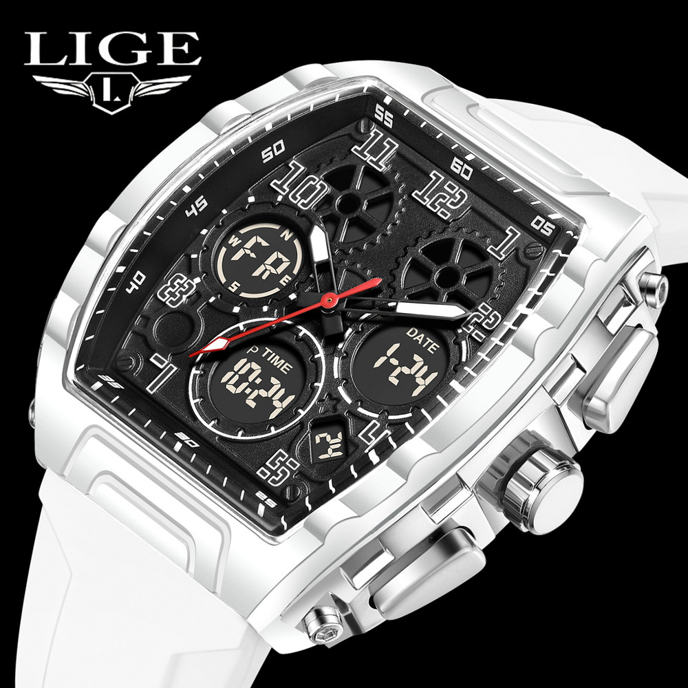 Men Watch Rectangle Quartz LED Digital Date Waterproof Sport Boy Wristwatch Gift