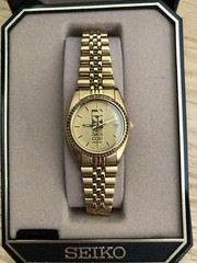 Gold Tone Seiko Bracelet Watch With Anniversary Logo Dial 7N83-0041