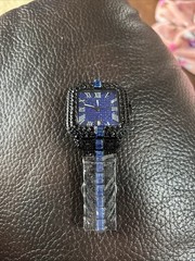 MENS LUXURY Black & Blue Mechanical Wristwatch – Roman Numerals, Diamond Dial