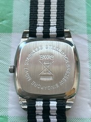 Women’s Silver Tone Black And White Band Quartz Watch