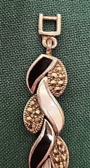 Sterling Silver, Marcasite, Mother Of Pearl, Black Onyx Vintage Quartz Watch