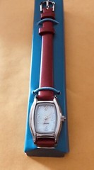 Everyday Watch Red With Pearl Face And Clear Stone Dainty Watch