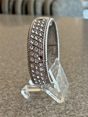 Nolan Miller Rhinestone Bracelet Cuff Watch Silver Tone Quartz